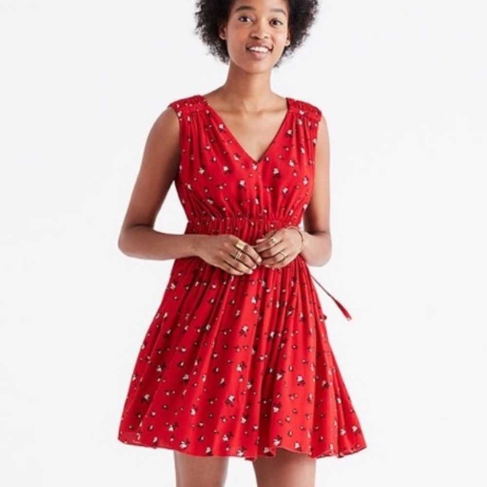 Madewell Magnolia Tie Back Red Floral Mini Dress